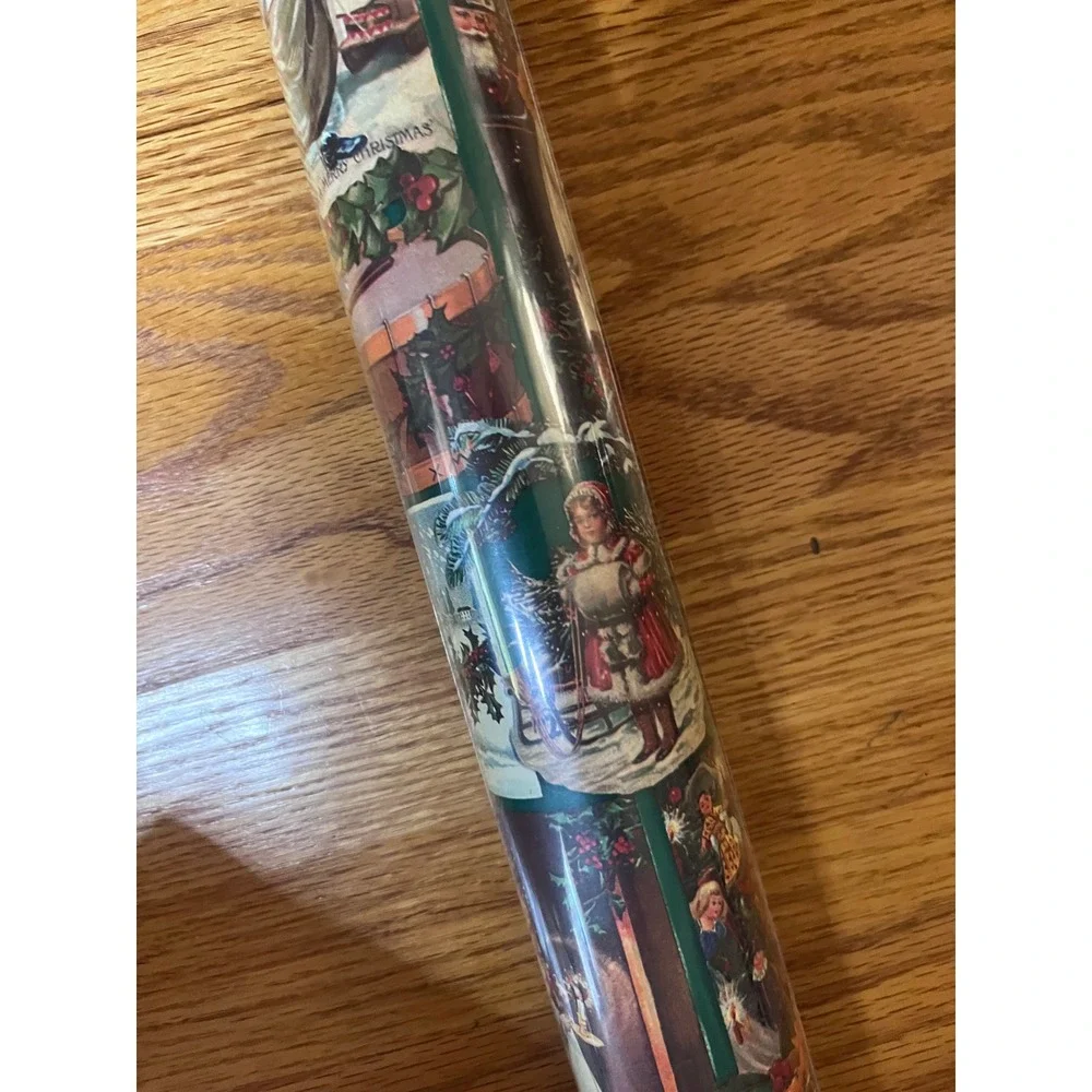 Vintage  Christmas Wrapping Paper Roll Heavyweight 50 Sq Ft Victorian Scene
